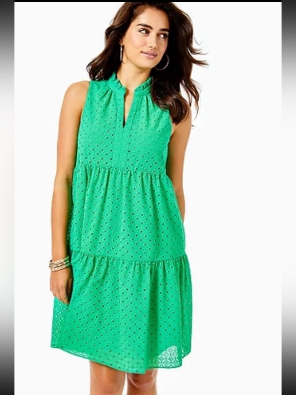 Lilly Pulitzer Green Eyelet Sleeveless Tiered Dress